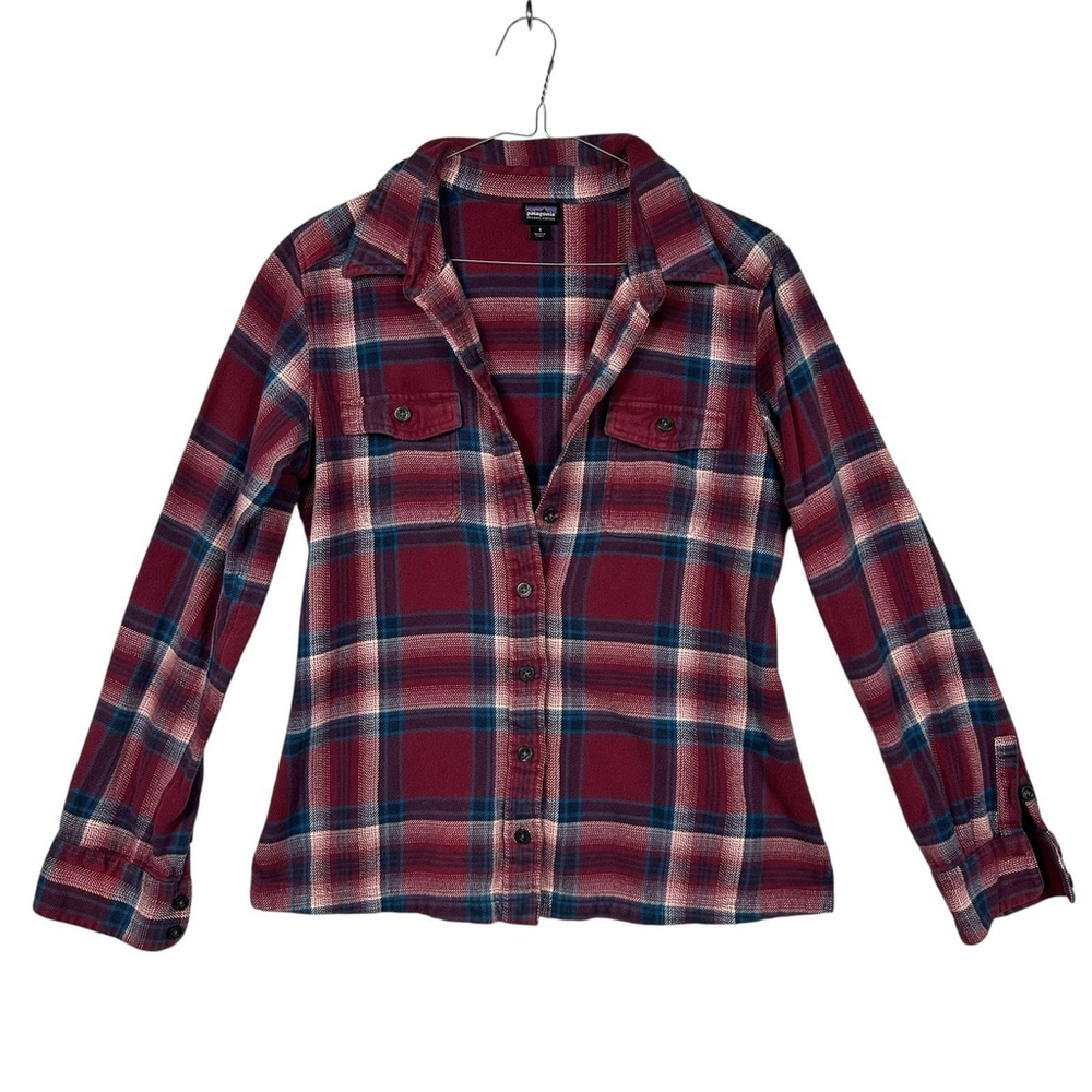 Patagonia Women’s Plaid Flannel Button Shirt Organic Cotton Size 4 Red and Blue